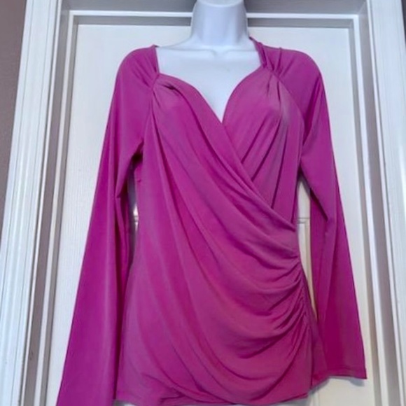 NWT Tahari Pink Crossover Long Sleeve Blouse Sz M - Picture 1 of 4